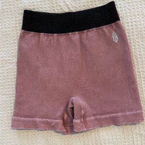 FP Movement Pink Ribbed Shorts with Black Waistband